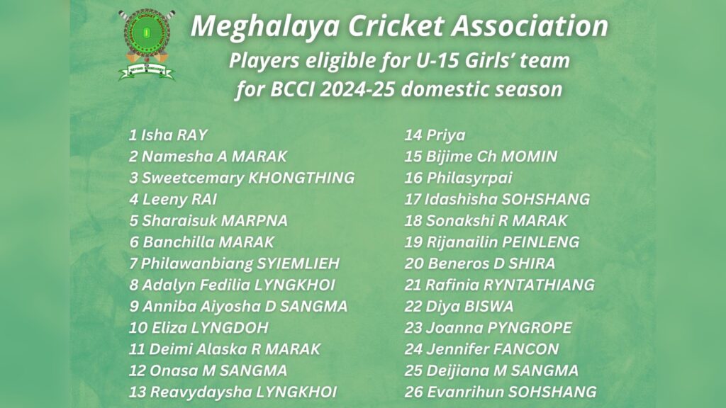 U-15 girls to take part in Meghalaya Cricket Association selection camp