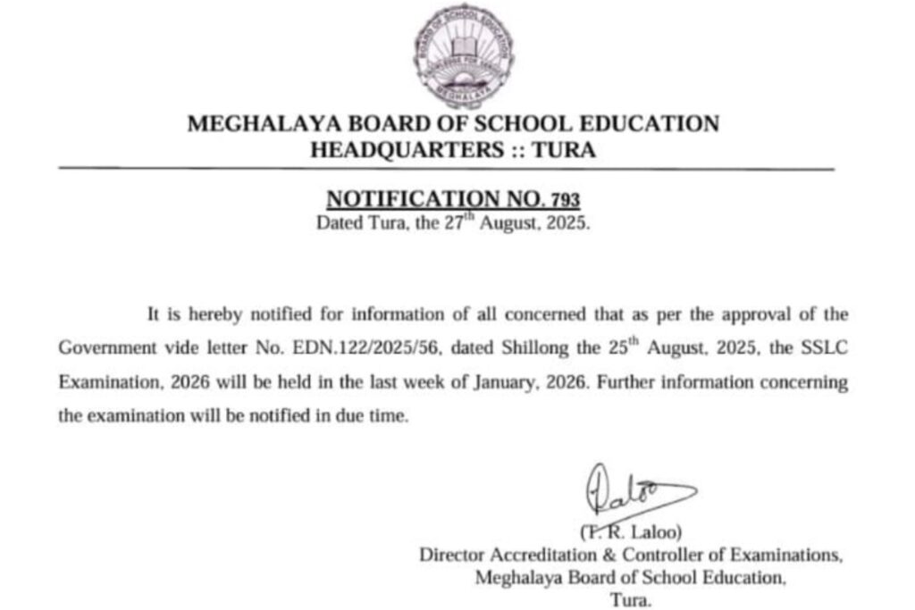 SSLC Examination 2026 to be Held in January: MBOSE Announces