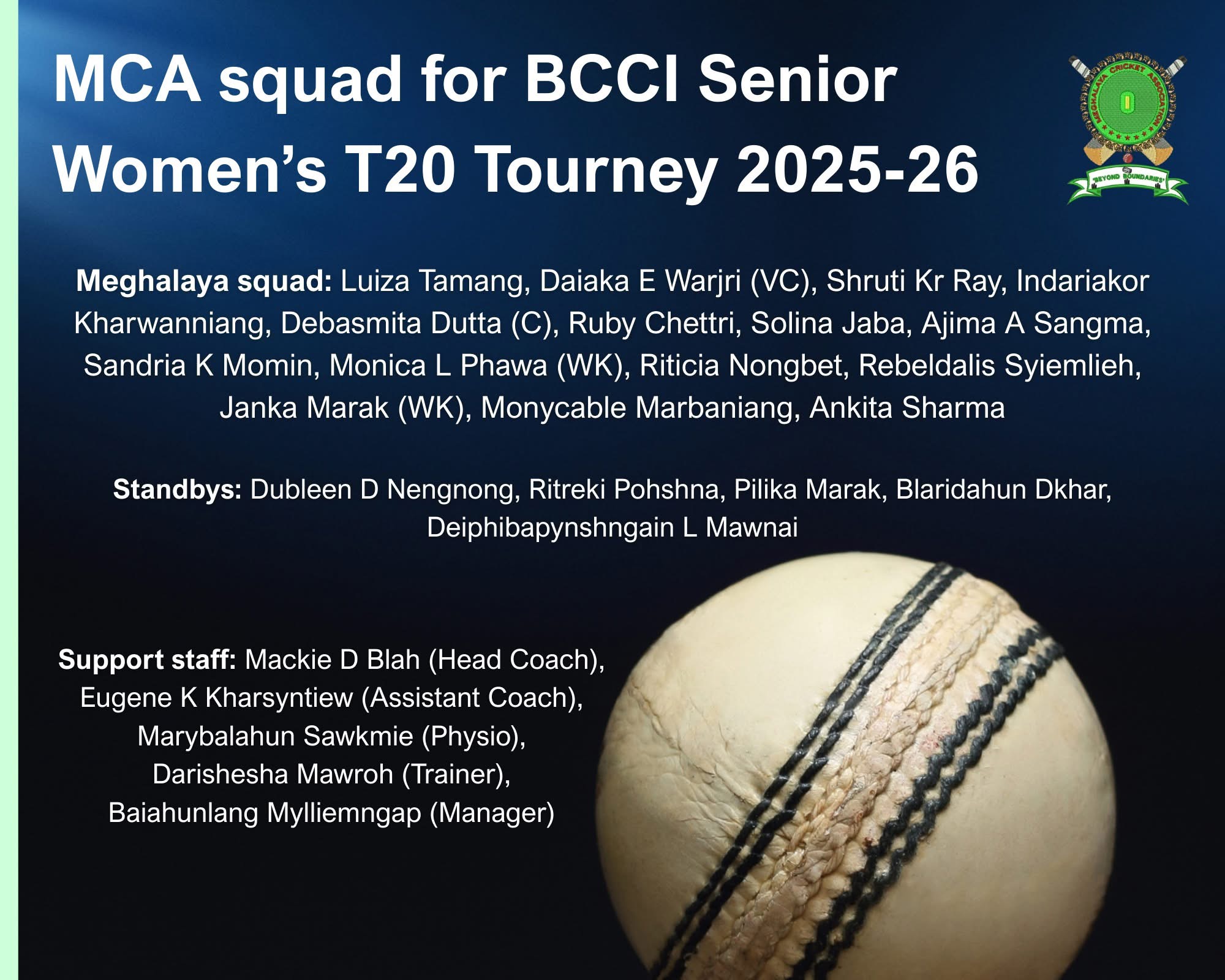 MCA names 15-member Senior Women's squad for BCCI T20 tourney next ...