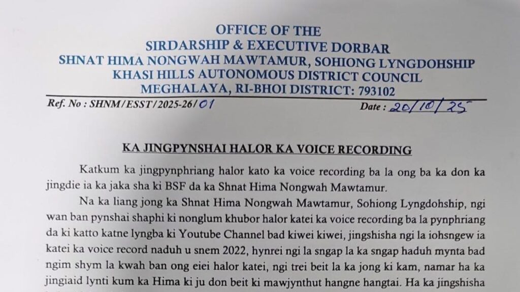 Ba saphriang ka voice recording, pynshai u Sirdar ka shnat Hima Nongwah Mawtamur