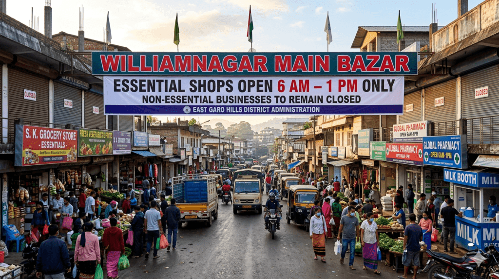 Essential Shops Allowed to Open 6 AM–1 PM in Williamnagar Main Bazar; Non-Essential Businesses to Remain Closed