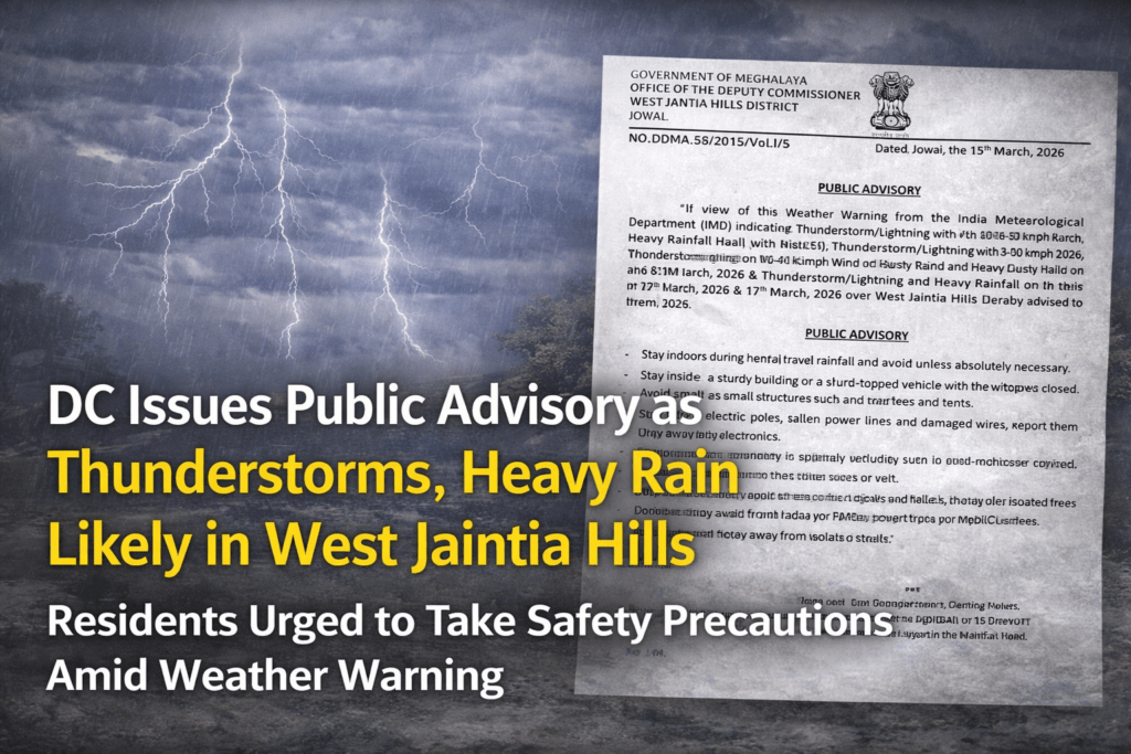 DC Issues Public Advisory as Thunderstorms, Heavy Rain Likely in West Jaintia Hills
