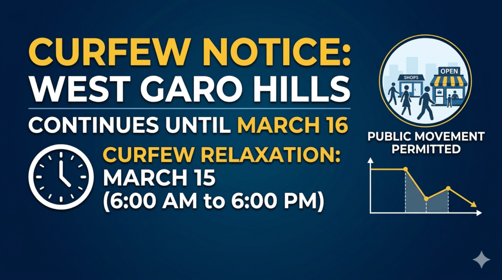 Curfew to Continue Until March 16 in West Garo Hills; Relaxation on March 15 from 6 AM to 6 PM