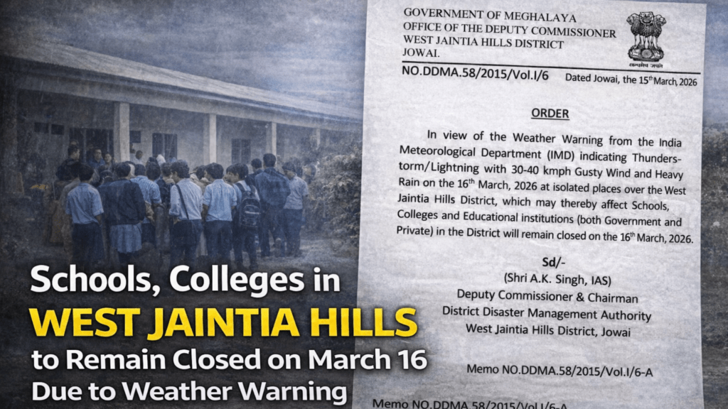 Schools, Colleges in West Jaintia Hills to Remain Closed on March 16 Due to Weather Warning