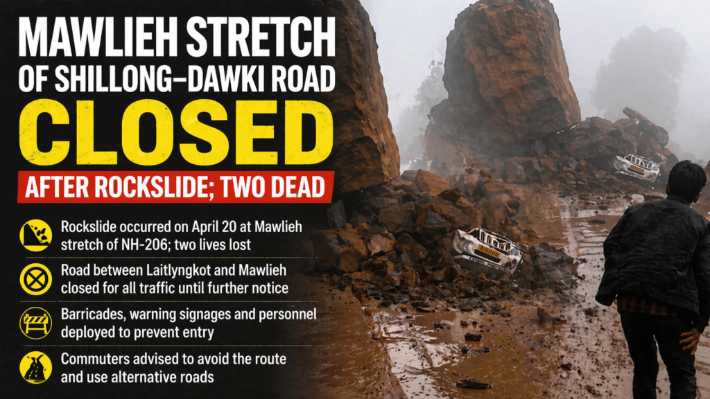 Mawlieh Stretch of Shillong–Dawki Road Closed After Rockslide; Two Dead