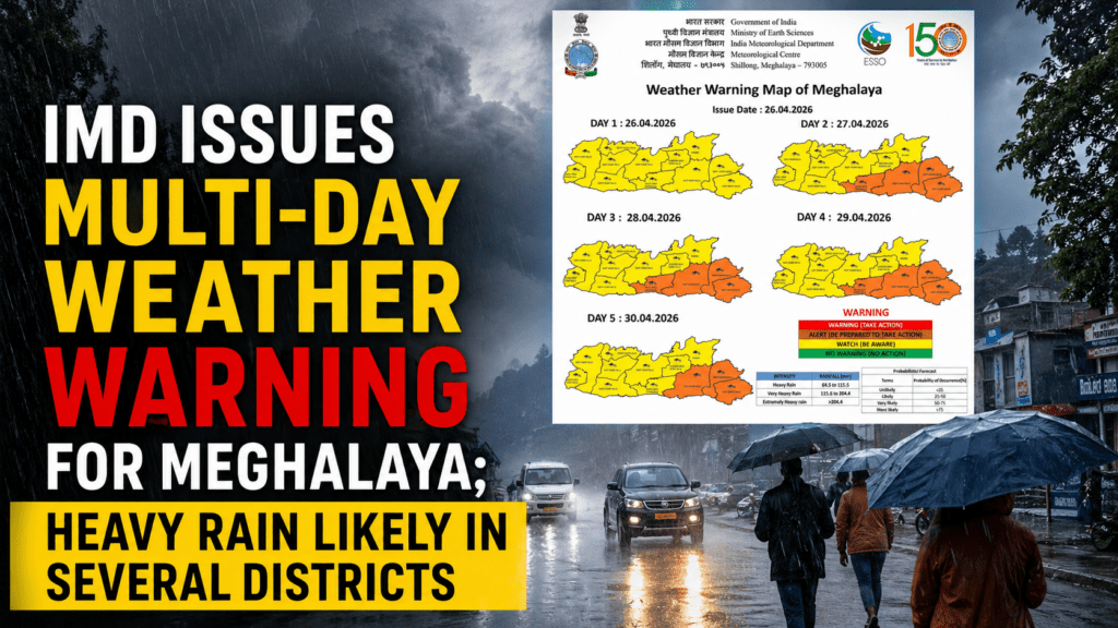 IMD Issues Multi-Day Weather Warning for Meghalaya; Heavy Rain Likely in Several Districts