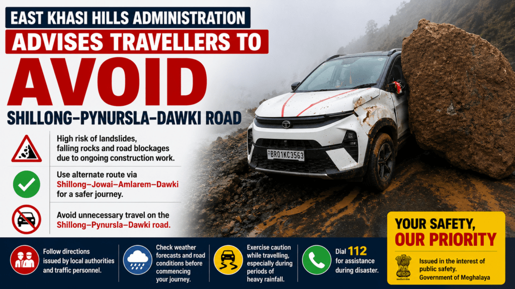 East Khasi Hills Administration Advises Travellers to Avoid Shillong–Pynursla–Dawki Road