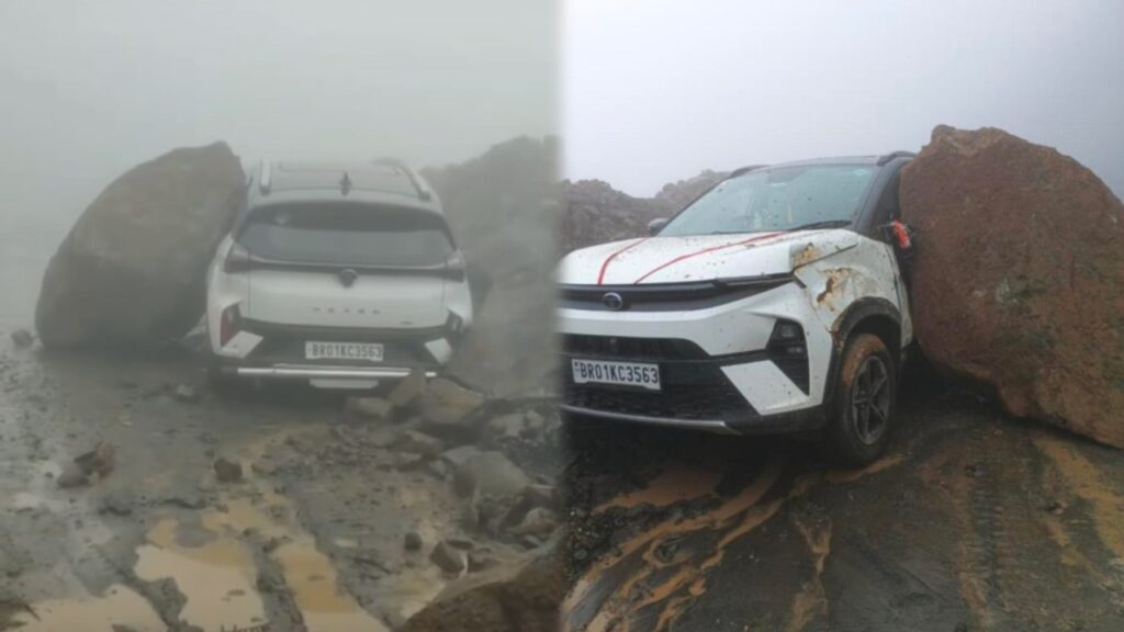 Boulder Falls on Laitlyngkot–Lyngkyrdem Road, Damages Vehicle; Occupants Escape Unhurt