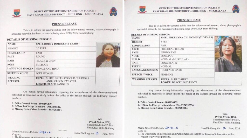 Two Women Reported Missing from Shillong; Police Seek Public Assistance