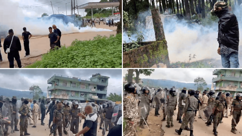 Police fire tear gas as protesters block road to shree cement public hearing in Sutnga market