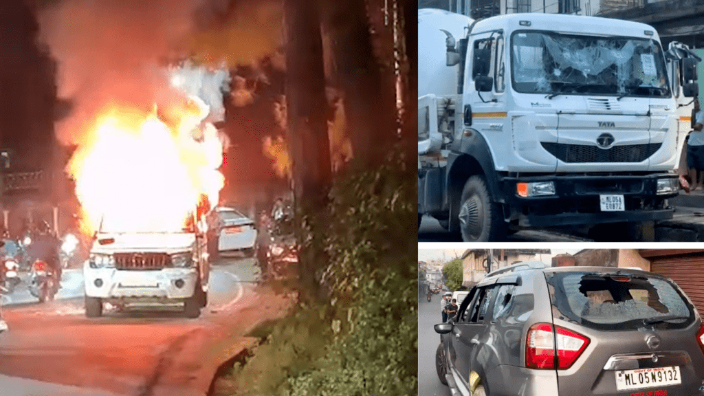 KSU Black-Flag Rally Turns Violent in Shillong; Around 31 Vehicles Damaged, Bolero Torched
