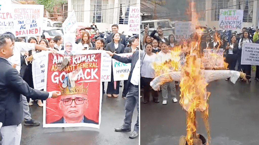 Lawyers burn effigy, demand removal of Meghalaya advocate general Amit Kumar