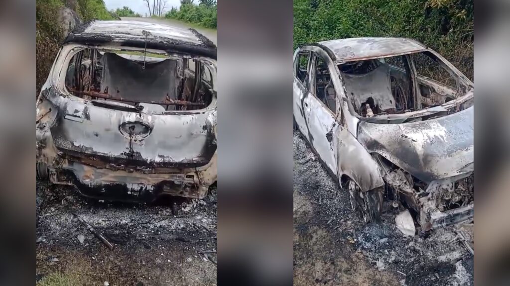 Assam police vehicle found burnt near police camp at Mawsikar village