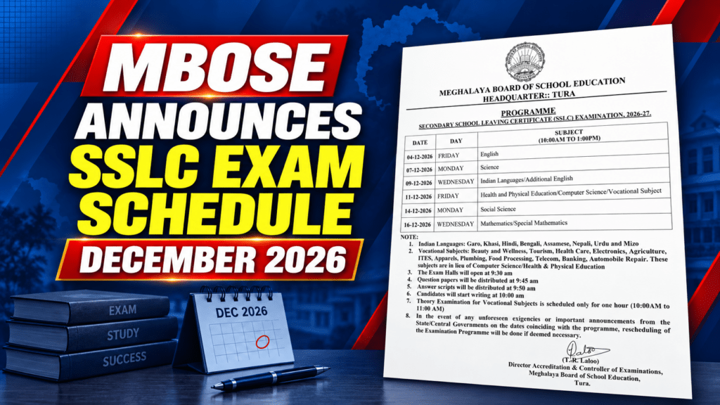 MBOSE Announces SSLC Examination Schedule for December 2026