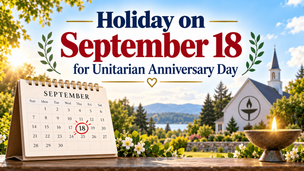 Holiday on September 18 for Unitarian Anniversary Day